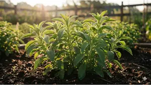A high-fidelity wide shot of a vibrant green Stevia rebaudiana plant in organic soil, providing a visual guide on is stevia safe when used in its natural, unprocessed leaf form.