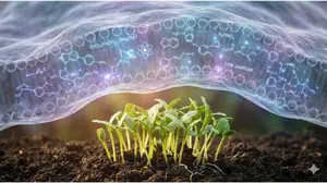 Scientific visualization of the synergistic chemical cocktail effect of pesticides in food on human cells.