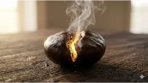 Macro shot of roasting coffee bean first crack