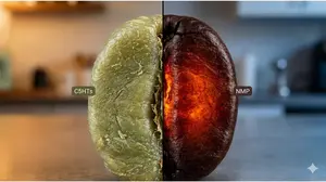 Green coffee bean waxy layer vs dark roast bean comparison