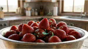 Organic Strawberries vs Conventional: High-contamination risk shown by the pervasive poly-pesticide cocktail on non-organic fruit.
