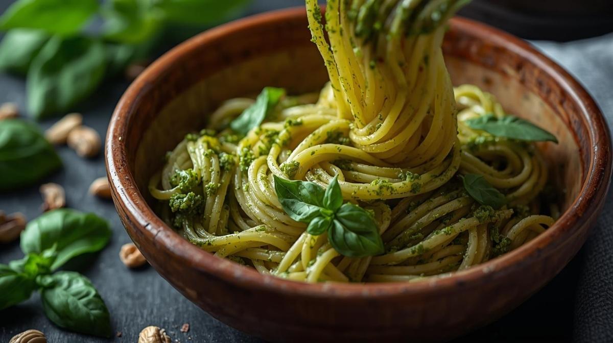Delicious moringa pesto pasta, showing how to use moringa powder in savory recipes.