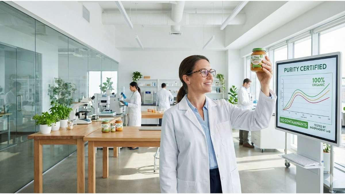 Laboratory testing for Best Organic Baby Food Brands to ensure purity and safety.