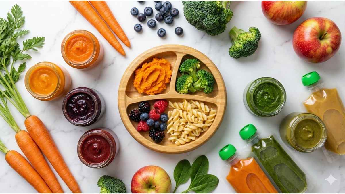 Best organic baby food delivery service variety display including purees pouches and finger foods