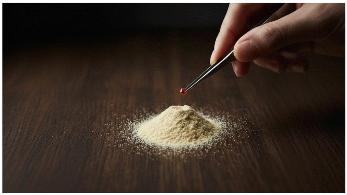 Hand removing erythritol crystals from the best monk fruit without erythritol powder, highlighting the danger of fillers. Hand removing erythritol crystals from the best monk fruit without erythritol powder, highlighting the danger of fillers.