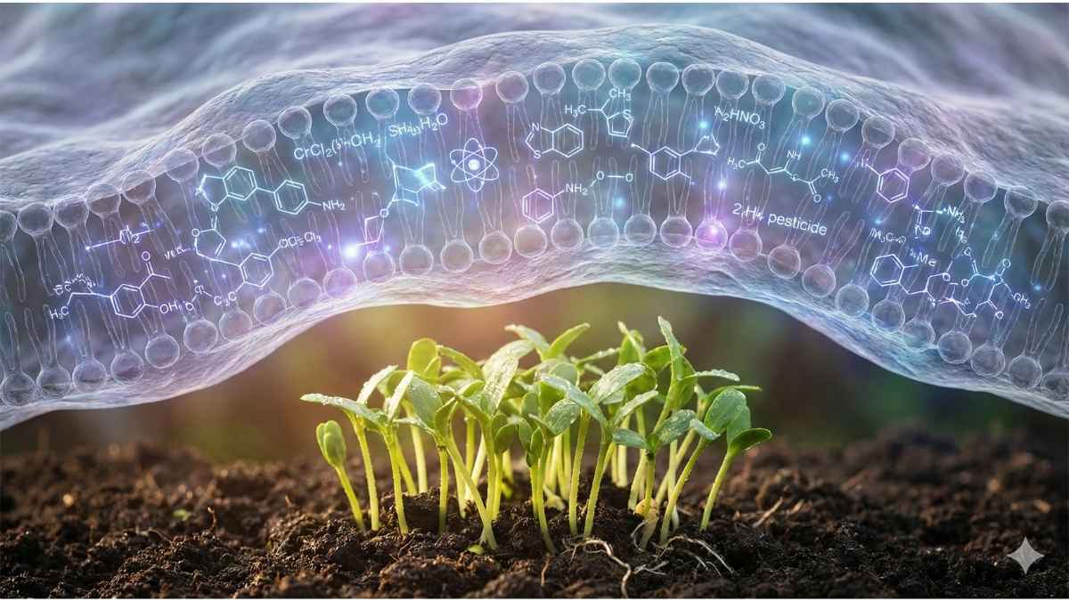 Scientific visualization of the synergistic chemical cocktail effect of pesticides in food on human cells. Scientific visualization of the synergistic chemical cocktail effect of pesticides in food on human cells.