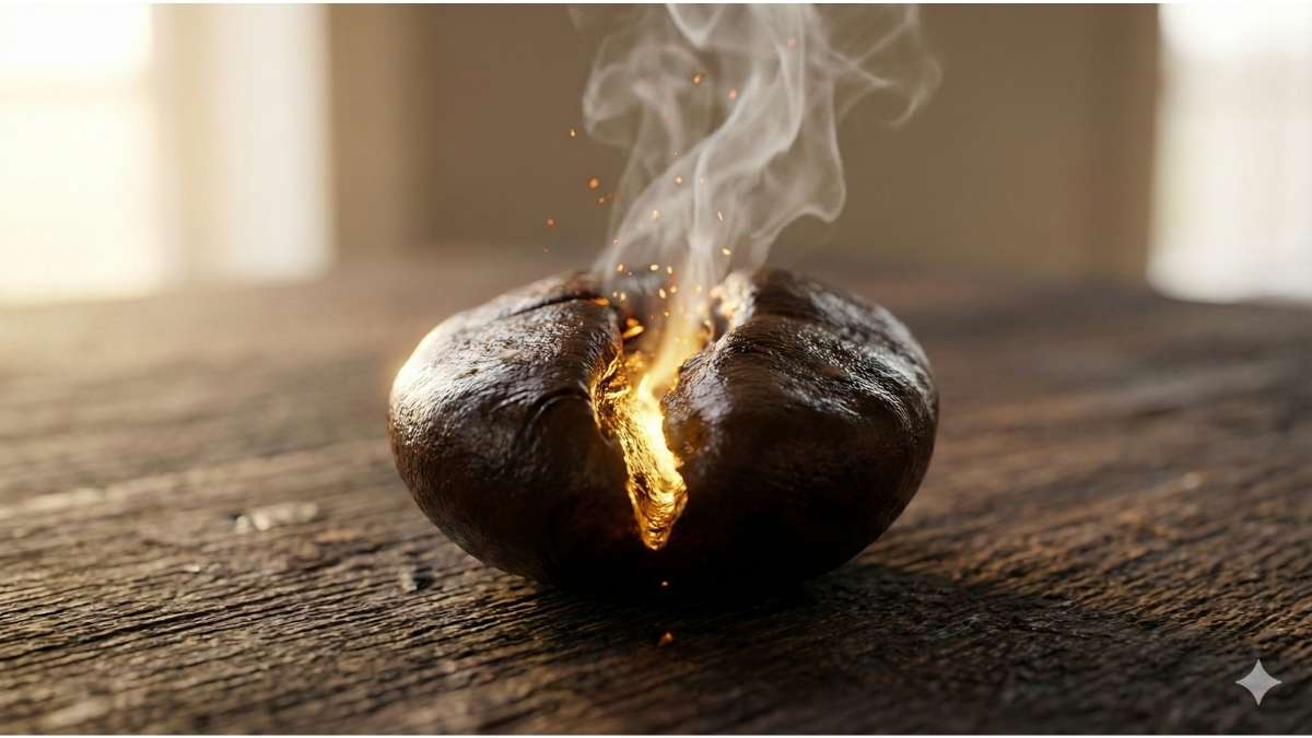 Macro shot of roasting coffee bean first crack