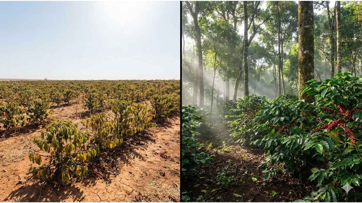 Comparison of sun-grown coffee monoculture vs shade-grown agroforestry system