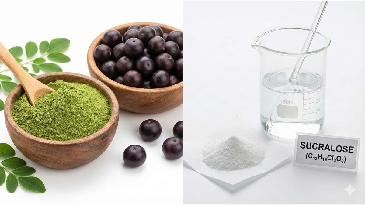 Comparison of raw moringa leaves versus artificial sucralose sweetener powder