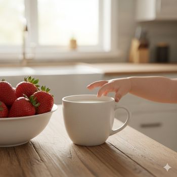 Organic milk and strawberries, emphasizing the benefits of eating organic food for a child's lifelong immunity and gut health. Organic milk and strawberries, emphasizing the benefits of eating organic food for a child's lifelong immunity and gut health.