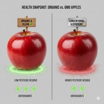 Visual comparison showing why organic food is it healthier due to lower pesticide residue in the GMO vs Organic Food debate.