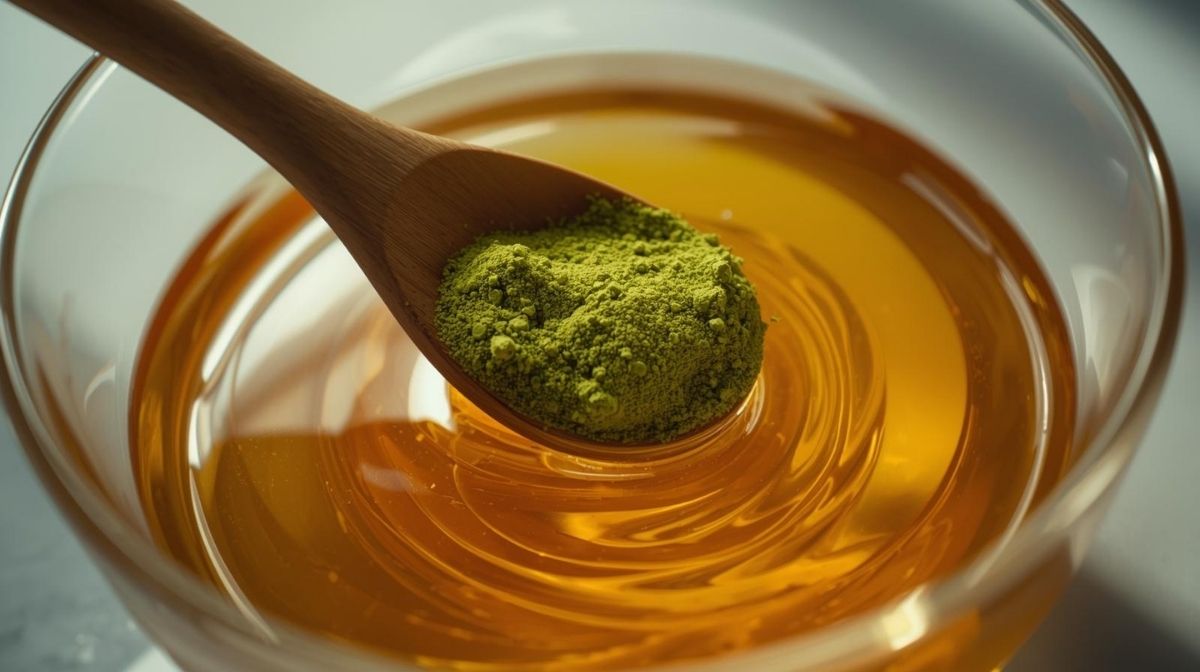 The process of making moringa-infused honey by gently folding organic moringa powder into raw honey