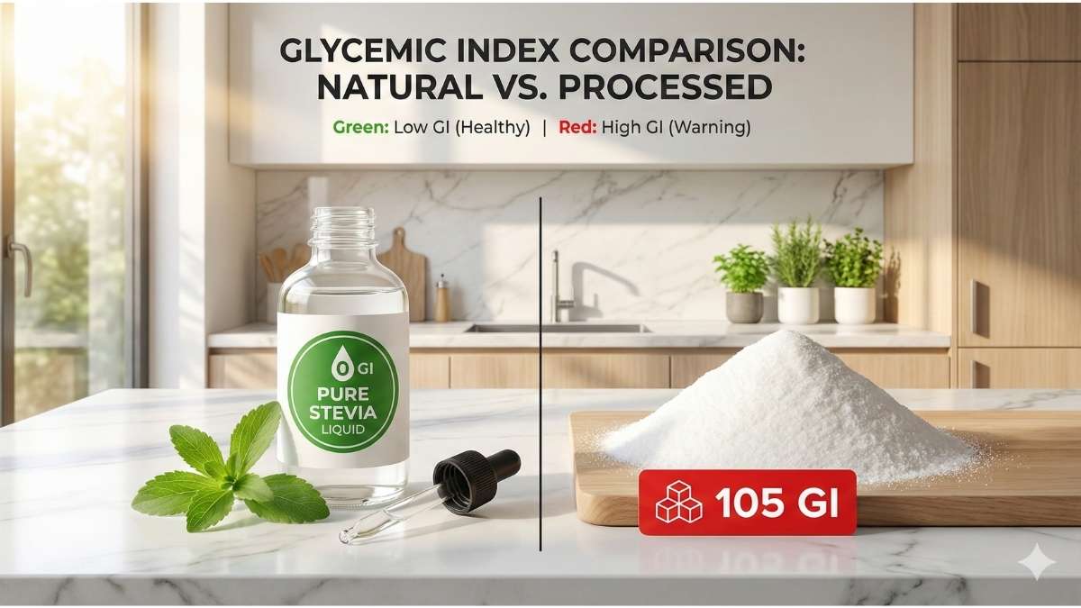 Glycemic index comparison between pure stevia and maltodextrin fillers.
