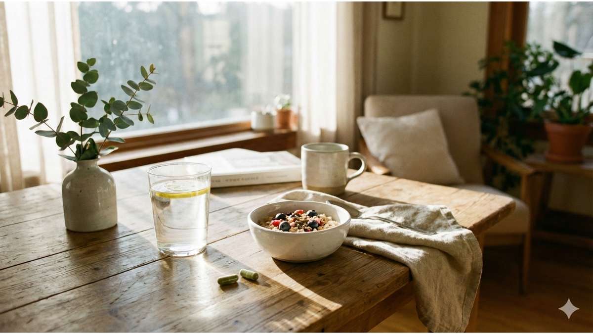 Daily dosage of 500mg moringa capsules next to a glass of water for safe digestion.