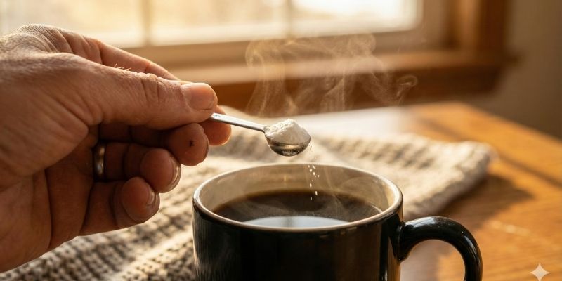 Micro-scoop of pure stevia extract powder demonstrating the tiny serving size needed. Micro-scoop of pure stevia extract powder demonstrating the tiny serving size needed.
