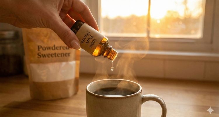 Using pure liquid stevia drops in coffee as part of the Gut Comfort Protocol to avoid bloating.