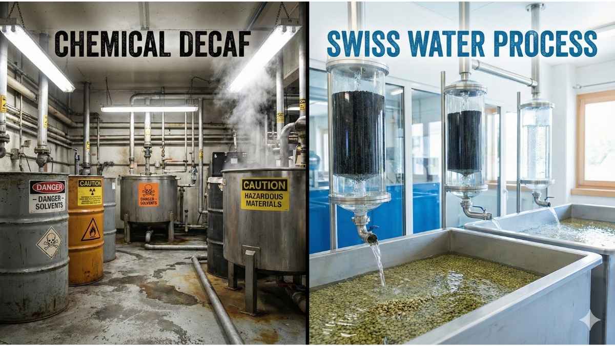 Swiss water process vs chemical decaffeination diagram