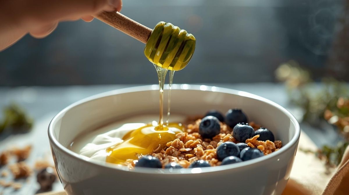 Using moringa honey as a healthy and delicious topping for a breakfast bowl of yogurt and fruit