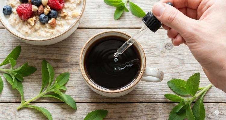 Using stevia drops to sweeten coffee and oatmeal without breaking a fast.