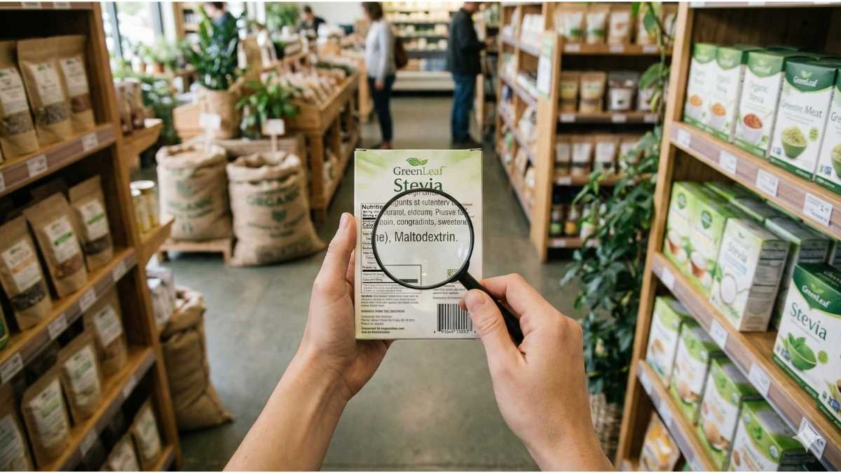 Checking nutrition labels for hidden maltodextrin and dextrose fillers in stevia.