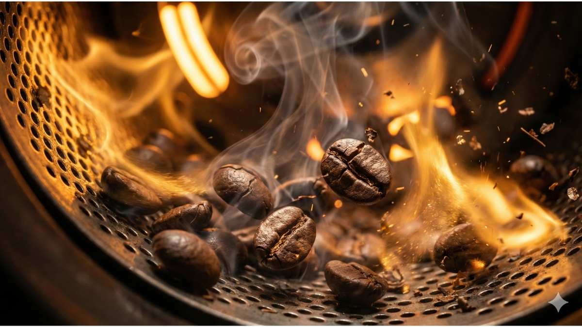 Industrial coffee roasting drum heat killing mold spores and toxins