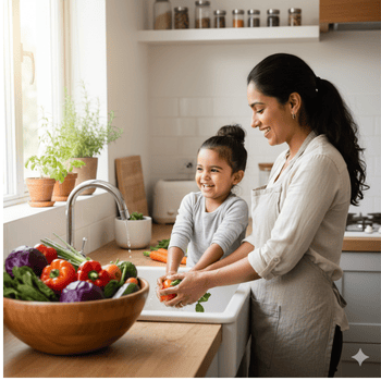 what are toxins in food Happy family washing