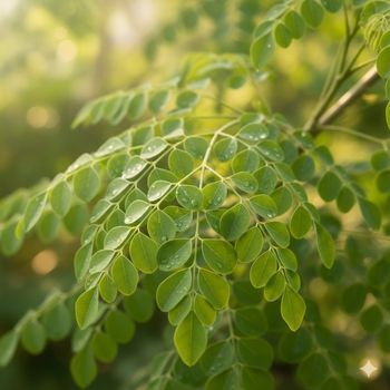 A close-up of fresh, vibrant green moringa leaves on the branch of a moringa tree, showcasing their delicate, feathery texture. A close-up of fresh, vibrant green moringa leaves on the branch of a moringa tree, showcasing their delicate, feathery texture.
