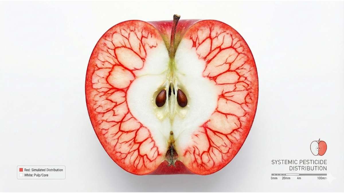 Cross-section of apple showing pesticide penetration zones